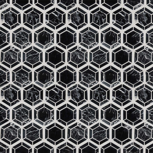 Msi Hexagono Nero 13.25 In. X 11.5 In. X 10Mm Polished Marble Mesh-Mounted Mosaic Tile, 10PK ZOR-MD-0230 - main